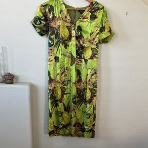 Etcetera Lime Green Floral Midi Dress